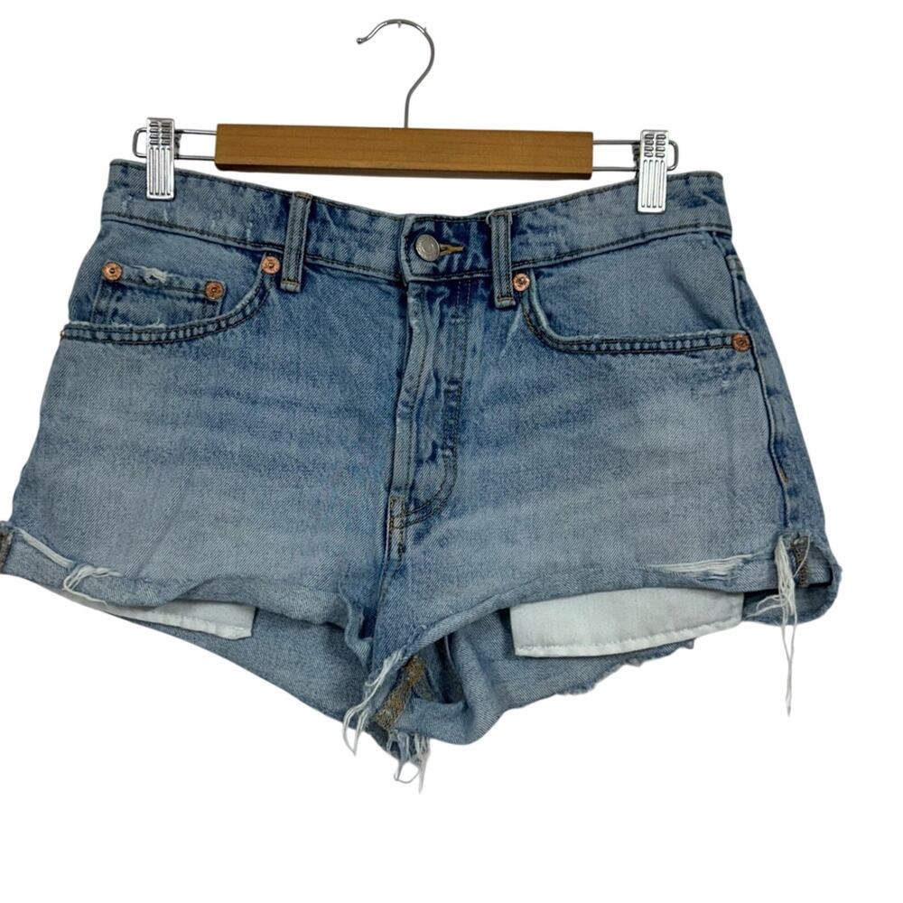Zara Button Fly Cut Off Jean Shorts Womens 6 Denim Summer Casual Beachy Vacation
